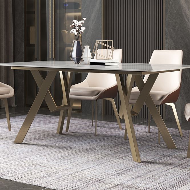 Luxury Sintered Stone Top Table Rectangle Table with Gold Metal Base and 4 Legs