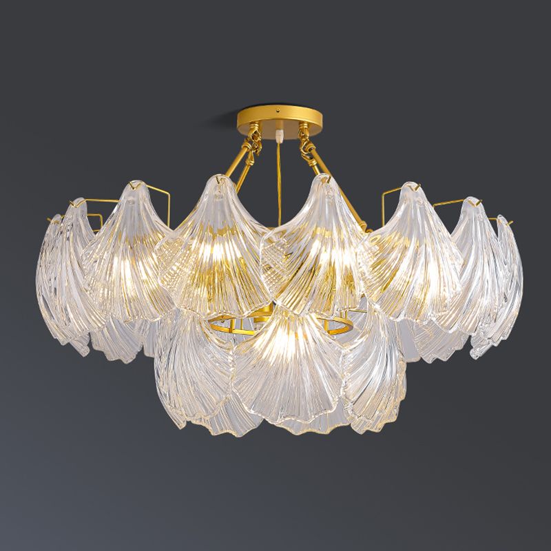 Modern Metal Ceiling Light Geometric Shape Hanging Lamp with Shell Shade for Living Room