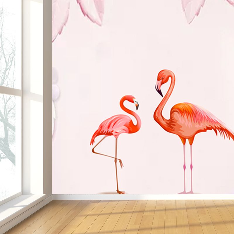 Pastel Color Flamingos Wall Mural Moisture-Proofing Tropical Bathroom Wall Covering