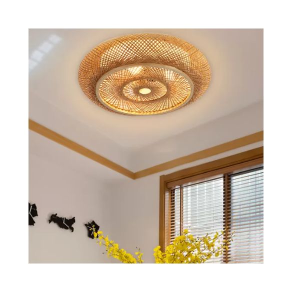 Plafonniers à montage encastré à tambour arrondi japonais plafonnier à montage encastré en bambou pour chambre à coucher