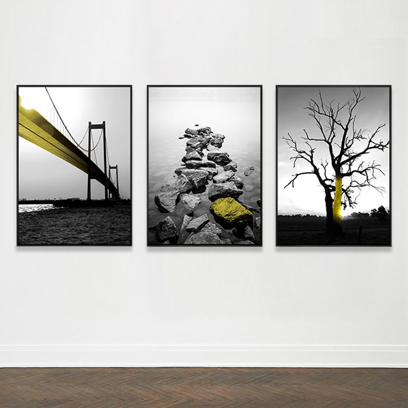 Soft Color Natural Landscape Painting Multi-Piece Art Print for Bedroom, Set of Three