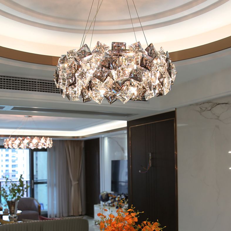 Plafond de forme ronde Light Light Clear Crystal Chandelier Éclairage pour le salon