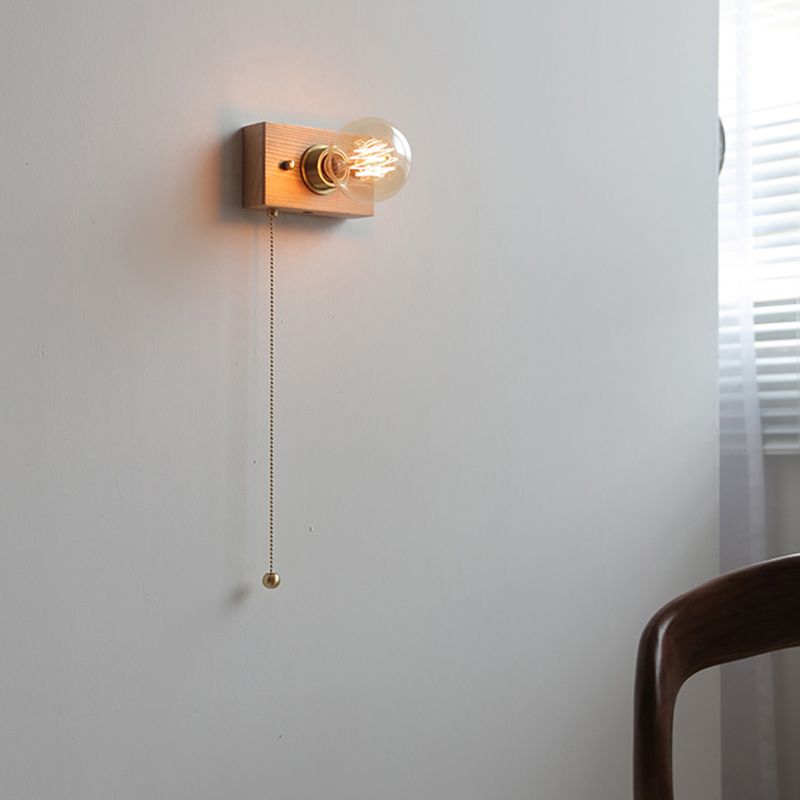 Minimalist Wall Sconce Exposed Bulb Wooden Sconce Light for Bedroom