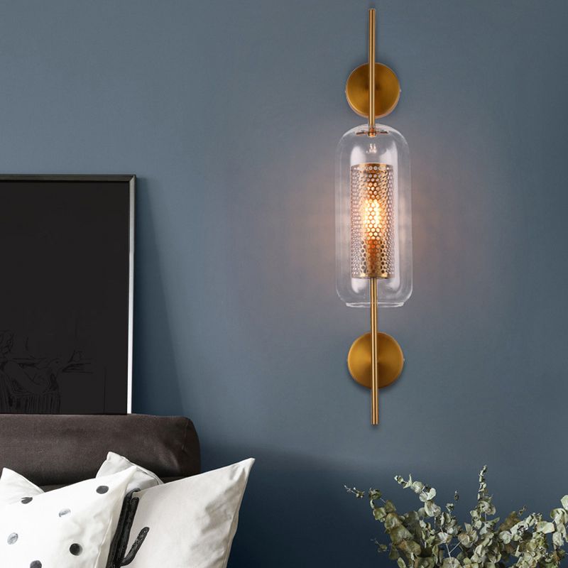 Industrial Style Armed Shape Wall Lamp Glass 1 Light Wall Sconce for Living Room
