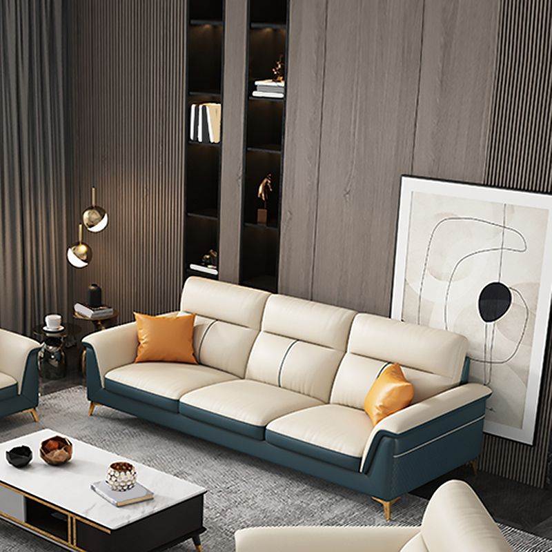 Pillow Top Arm Genuine Leather Sectionals, Cushion Back 36.2" Sectional Sofa in Ivory