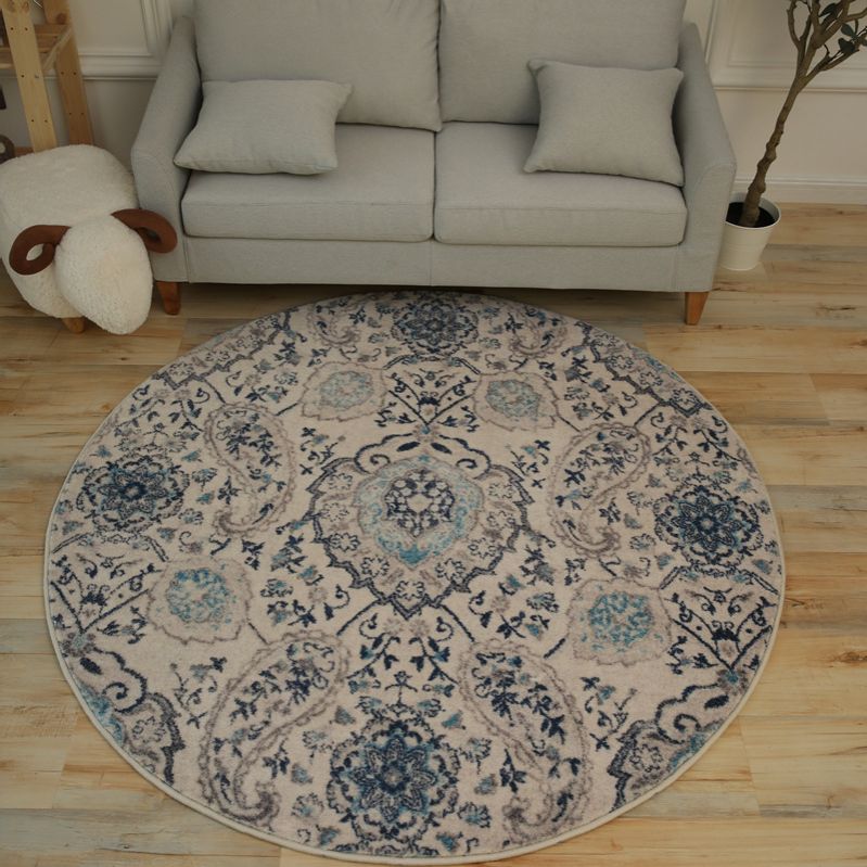 Weiß getünchter klassischer Teppich Blumen Design Rund Teppich Polypropylen waschbarer Teppich für Wohnzimmer