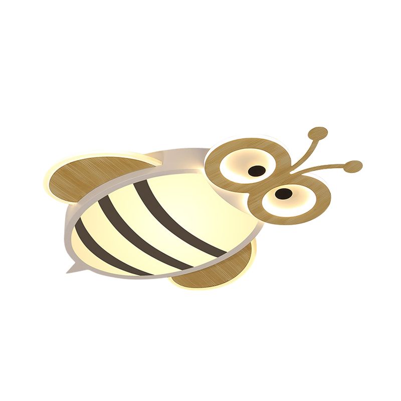 White/Pink/Blue Honeybee Flush Mount Cartoon Iron LED Ceiling Light Fixture for Kids Bedroom
