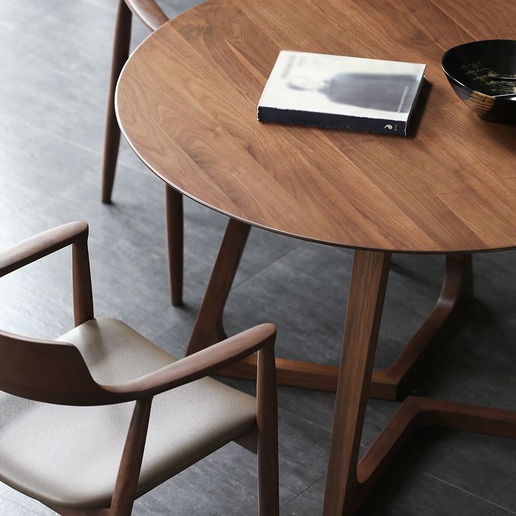 Round Wood Color Dining Table Pinewood Table Contemporary with Double Pedestal