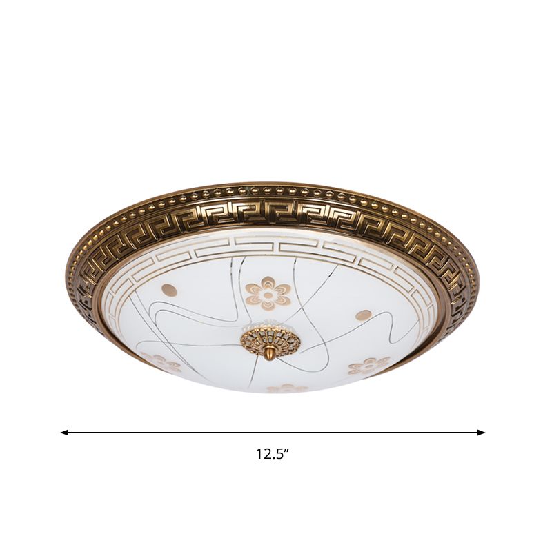 12.5"/15"/19" Wide LED Ceiling Flush Antiqued Bowl Shade Veined Glass Flush Mount Lamp Fixture in Gold, Warm/White Light