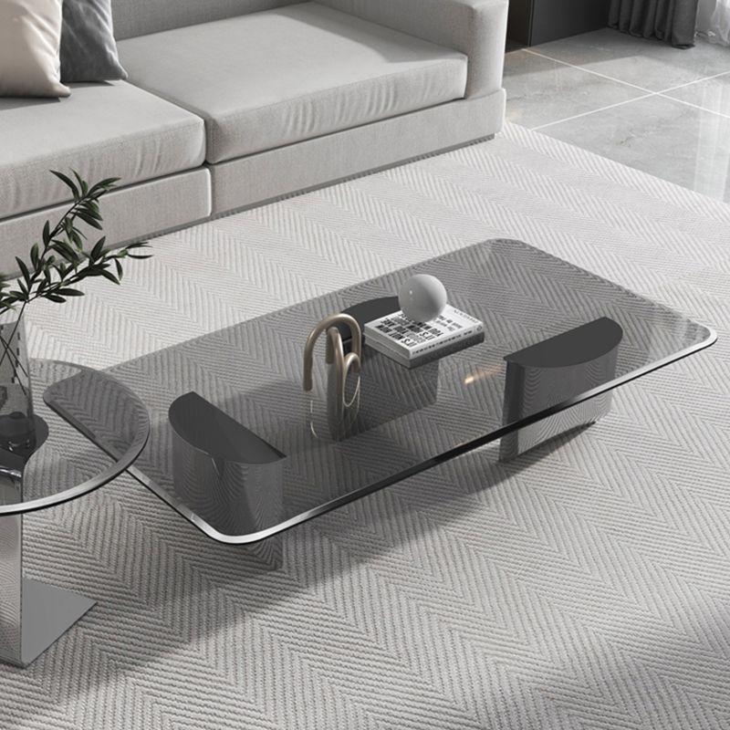 13.7" Contemporary Style 3 Legs Metal Base Square Glass Top Coffee Table