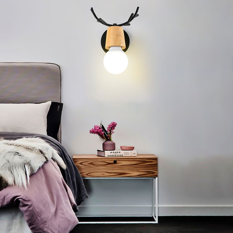 Shadeless Wooden Wall Lamp Fixture Nordic 1 Head Adjustable Wall Light for Bedroom