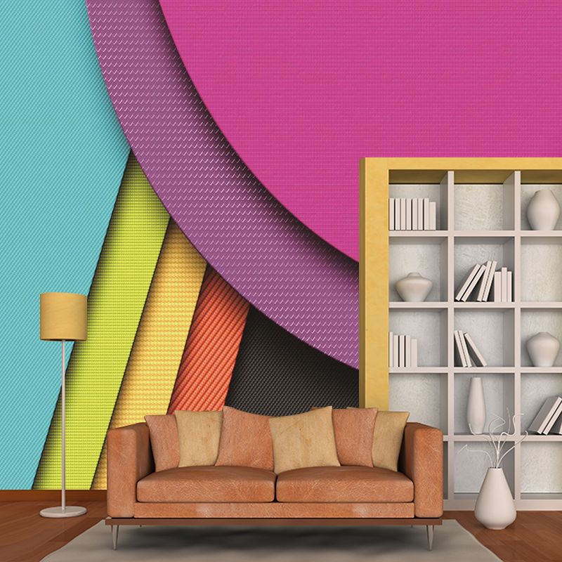 Photography Geometric Wall Mural Decal for Living Room, Rose Red-Blue-Green, Custom Print