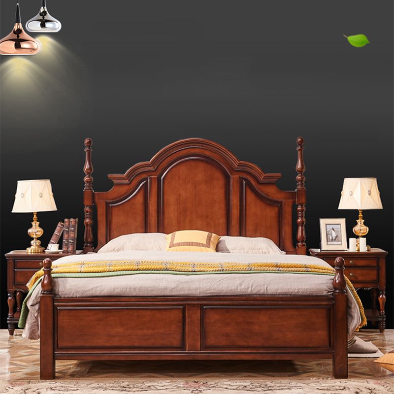 Brown Rubberwood Platform Bed 61.41" Tall Full Panel Bed with Headboard