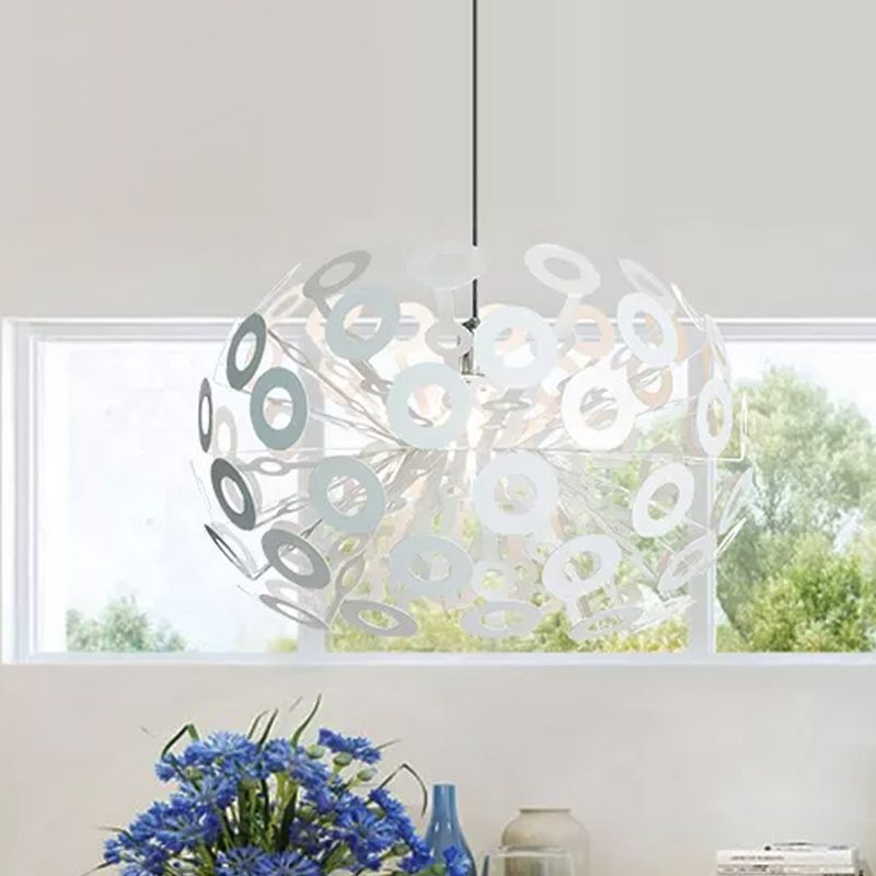 Modern Stylish Burst Aluminum Pendant 1 Bulb Hanging Ceiling Light in White with Peacock Feather Element, 18"/21.5" Width