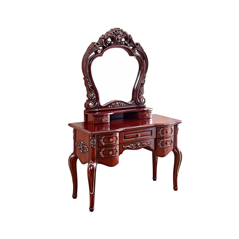 Brown Oak Vanity Set 64.96" High Vanity with Drawer and Mirror