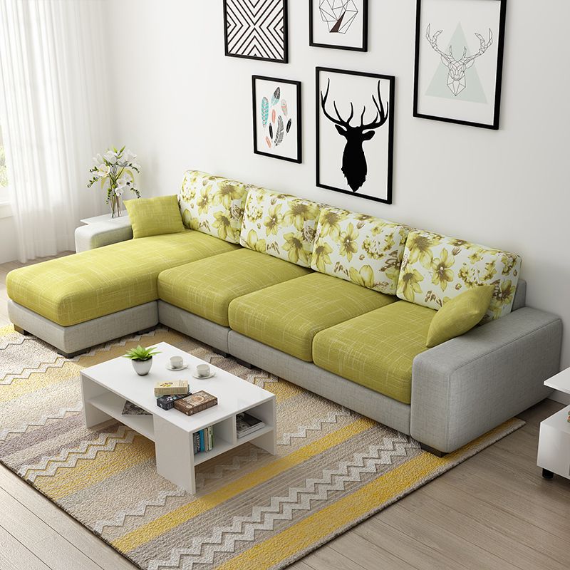 Nordic Assembled Linen Living Room Square Arm Pillows Sofa Chaise
