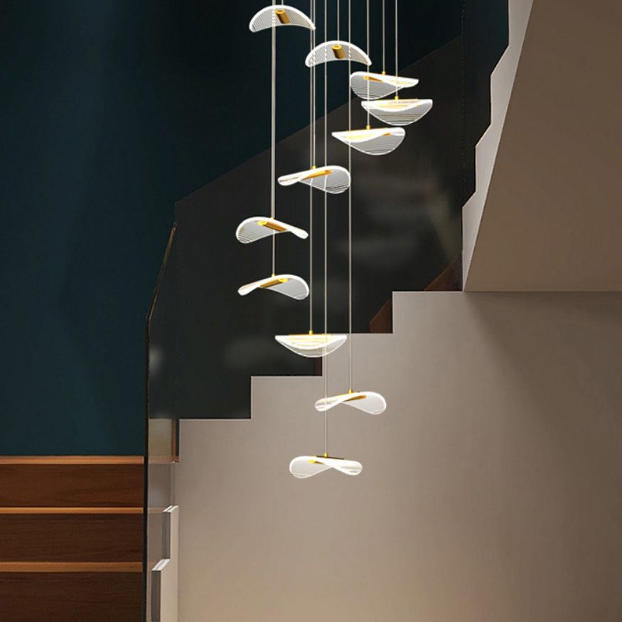 Lotus Leaf Shaped Acrylic Pendant Lamp Simplicity Brass LED Multiple Hanging Light for Stairs