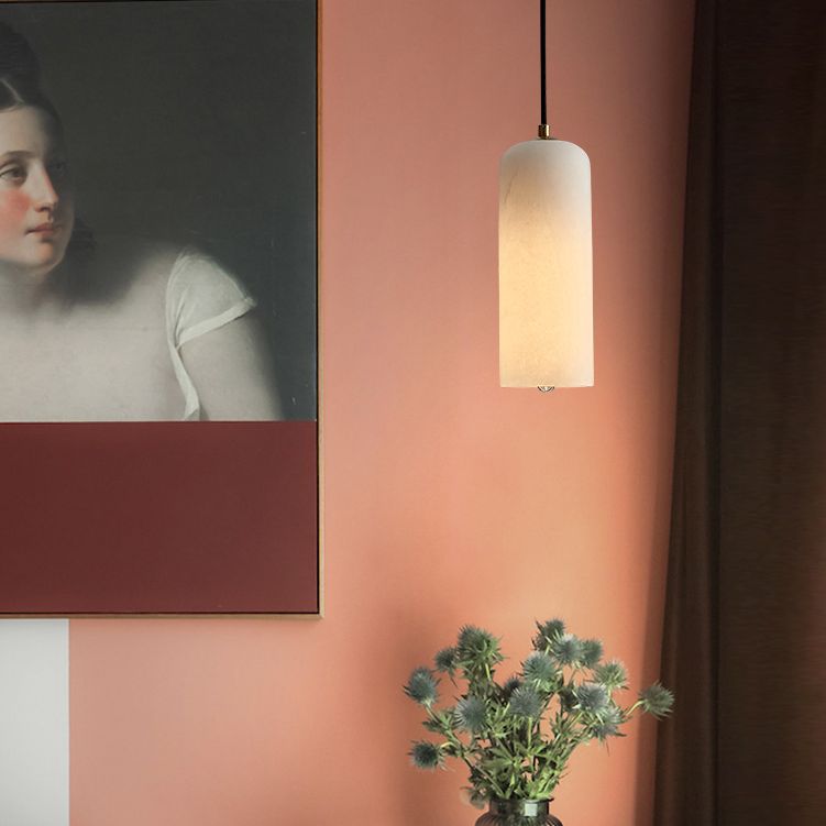 Elongated Dome Marble Hanging Light Fixture Minimalist White Ceiling Pendant for Dining Room