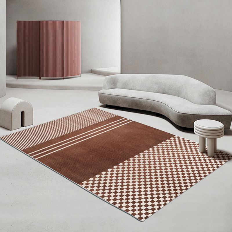 Donkerbruine vloerkleed polyester lijngebied Tapijt niet-slip achterste tapijt voor woningdecoratie