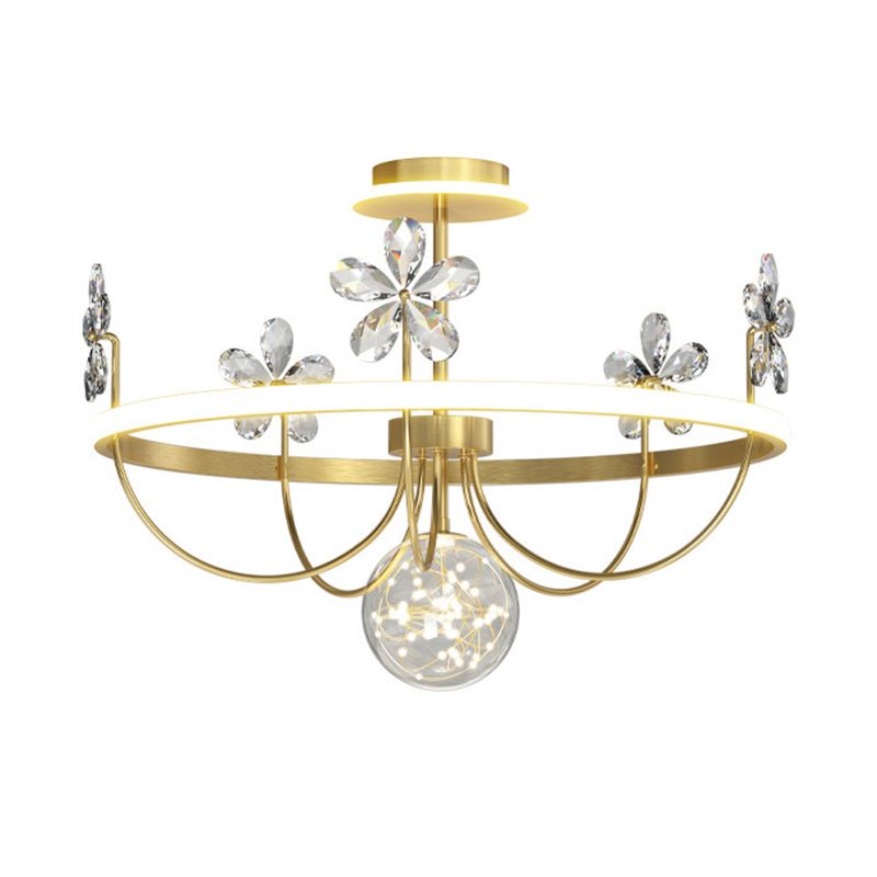 3 Lights Round Flush Ceiling Light Modern Style Crystal Flush Mount Lights