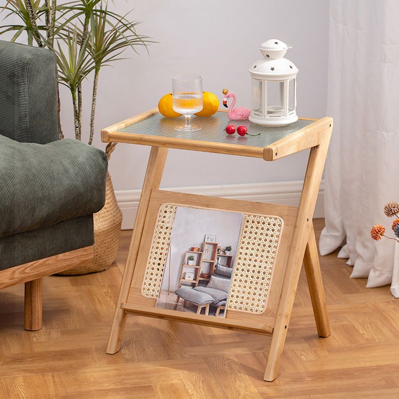 Modern Style Bamboo Cane Material Glass Desktop Gray/tan/transparent Rectangle Side Table