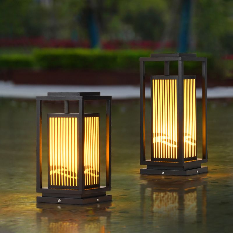 Rectangular Solar Pillar Lamp Modern Metal Outdoor Waterproof Light in Black