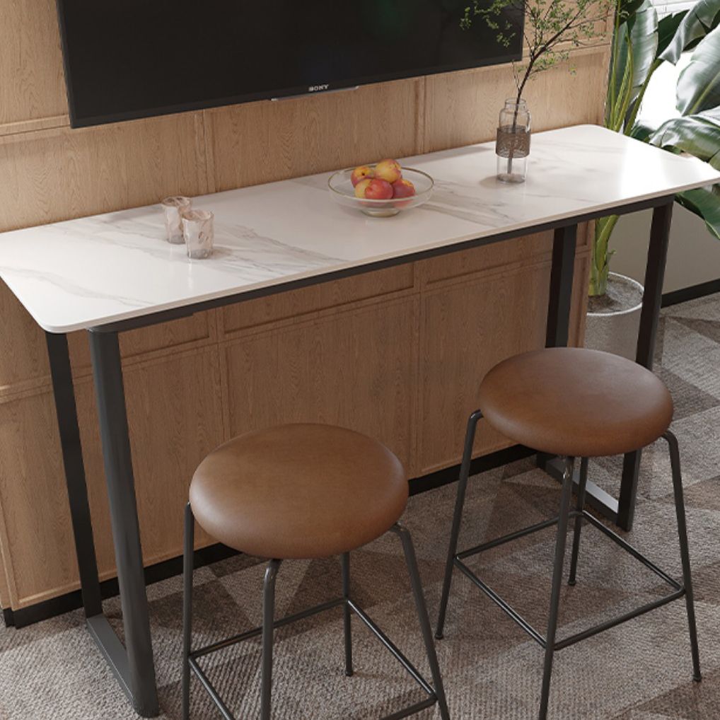 Modern Sintered Stone Top Rectangle Sled Bar Dining Table with Metal Base