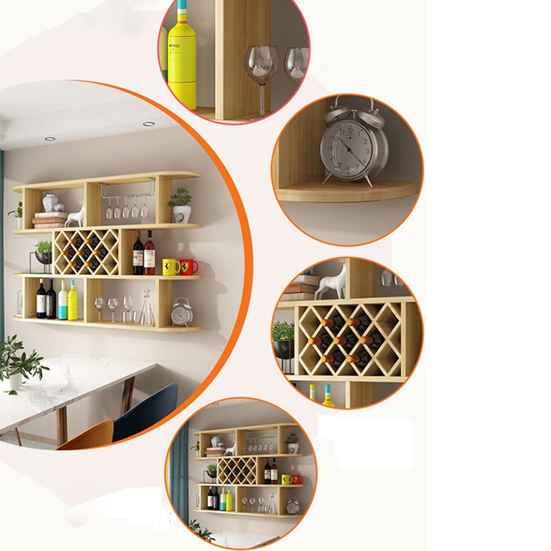Wood Wall Mounted Modern Wine Rack Wine Stemware Holder for Home