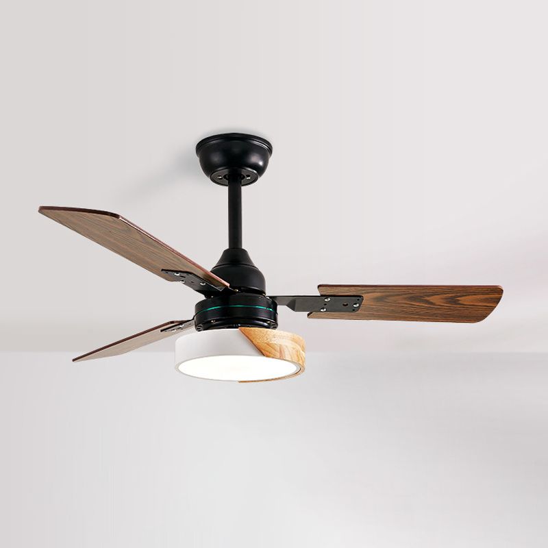 3 Blades LED Round Semi-Flush Ceiling Light Vintage Acrylic Pendant Fan Lamp for Bedroom