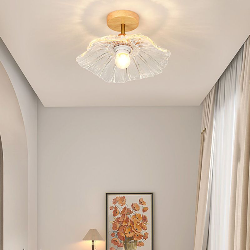 Japanese Style Ceiling Lamp Circle Shape Ceiling Light with Glass Shade for Living Room