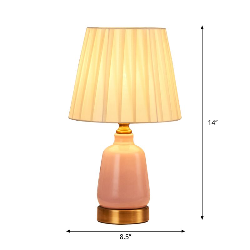 1 table de nuit de la tête de chambre à coucher lumière simple de bureau rose avec tissu plissé / nuance en tissu plissé conique