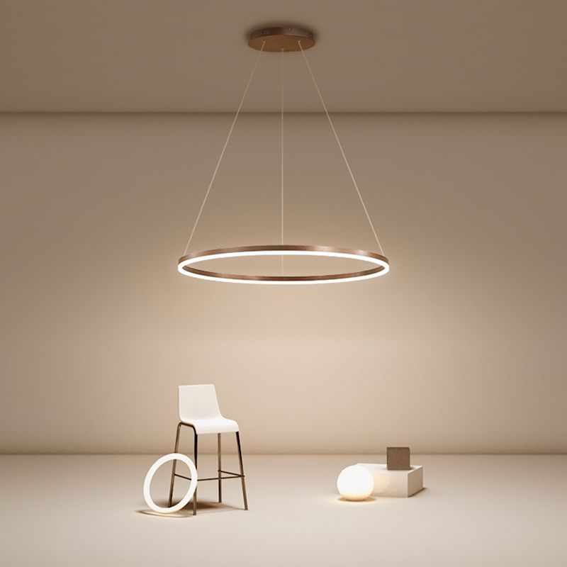 Modern Aluminum Ceiling Hung Fixture Brown Circle Down Lighting Pendant
