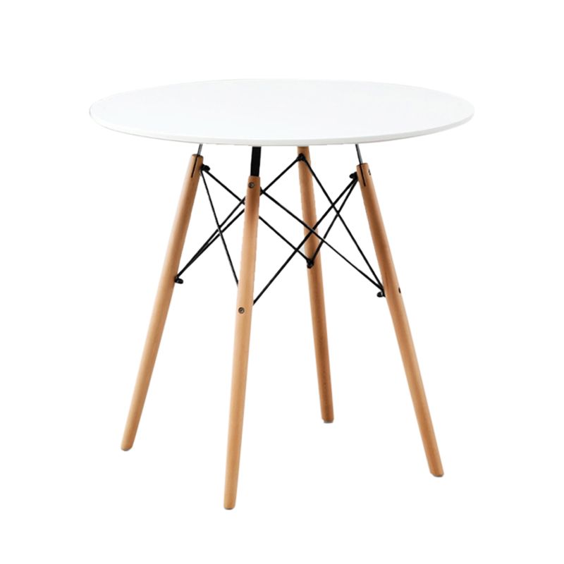 White and Black Modern Round Dining Table with 4 Solid Wood Foot
