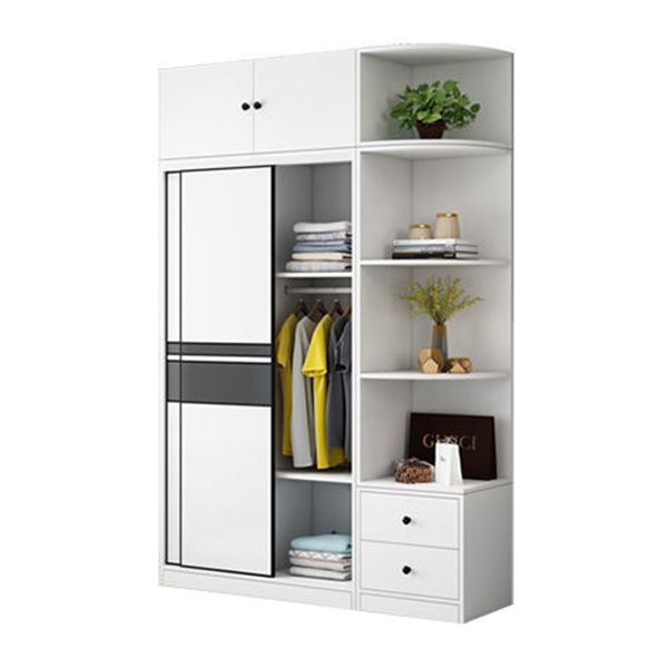 Contemporary Style Wooden Wardrobe White Colour Cloth Rod Included Wardrobe Closet