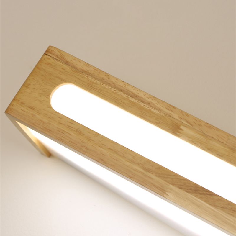 Square Shape Wood Wall Sconce Modern Style 1 Light Mirror Wall Mount Lighting in Brown