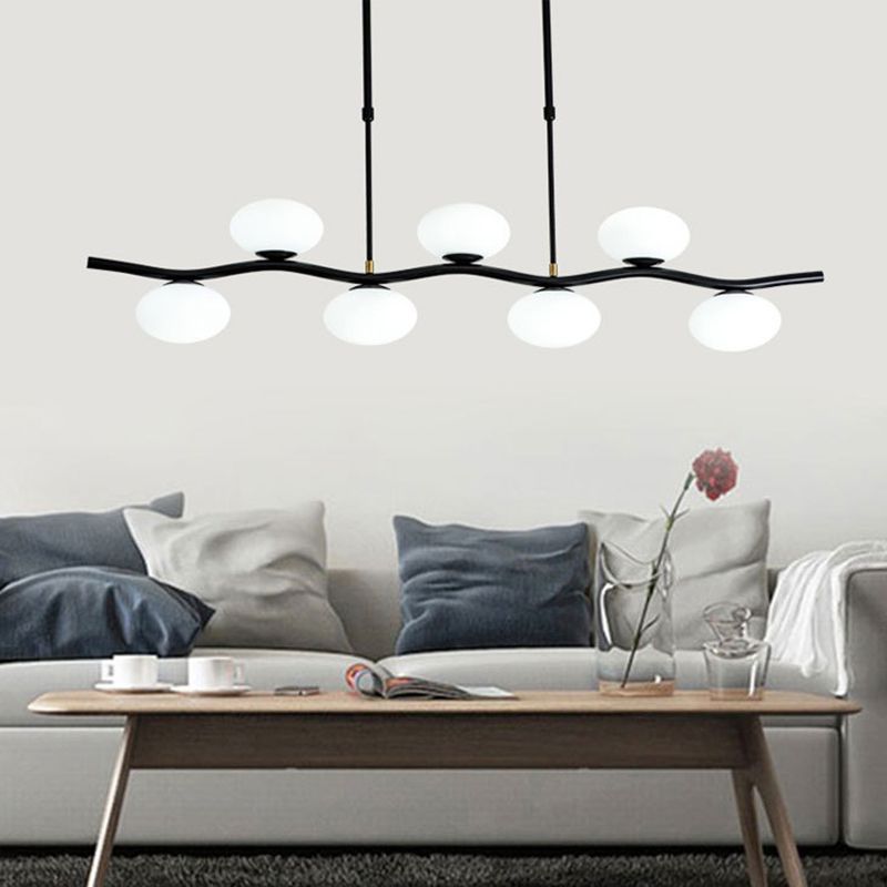 Oval Tea Room Pendant Light Cream Glass 7-Head Minimalist Island Lighting