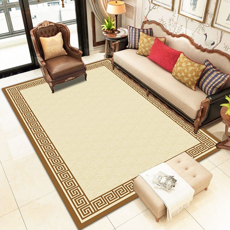 Oriental Solid Carpet Polyester Area Rug Non-Slip Backing Indoor Carpet for Home Decoration