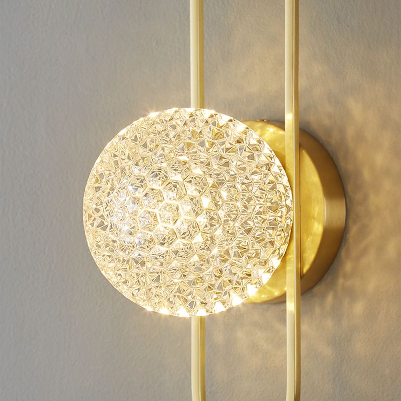 Globe Crystal Shade Wall Light 1 - Light Solid Brass Wall Sconce in Gold and Clear