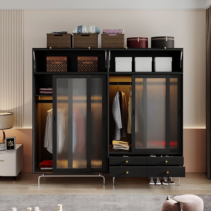 Pine Wood Black Storage Cabinet Modern Cabinet with Glass Doors