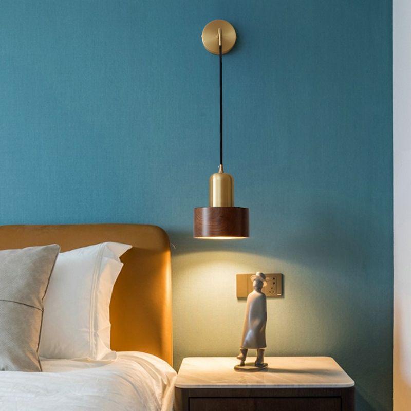 Illuminazione a parete dorata moderna 1 foglio di lampada da parete in ottone con legno per camera da letto