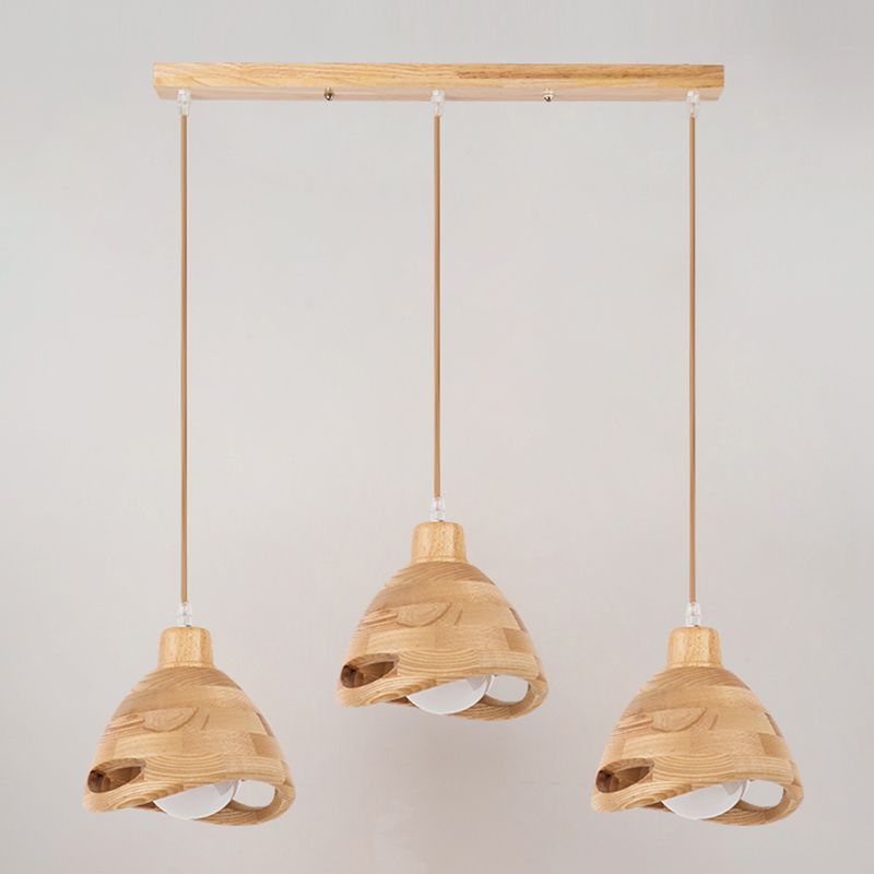 Bedroom Contemporary Hanging Light Creative Wood Shade Pendant Lamp in Beige