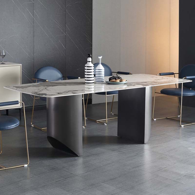 Industrial Dining Sintered Stone Table Dining Rectangle Table with Metal Legs for Kitchen