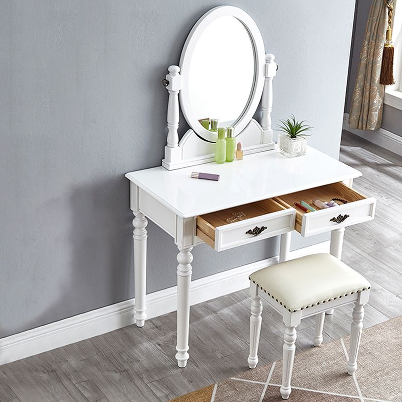 Bright White Vanity Set with 2 Storage Drawers Rubberwood Make-up Vanity, 17.71" Wide