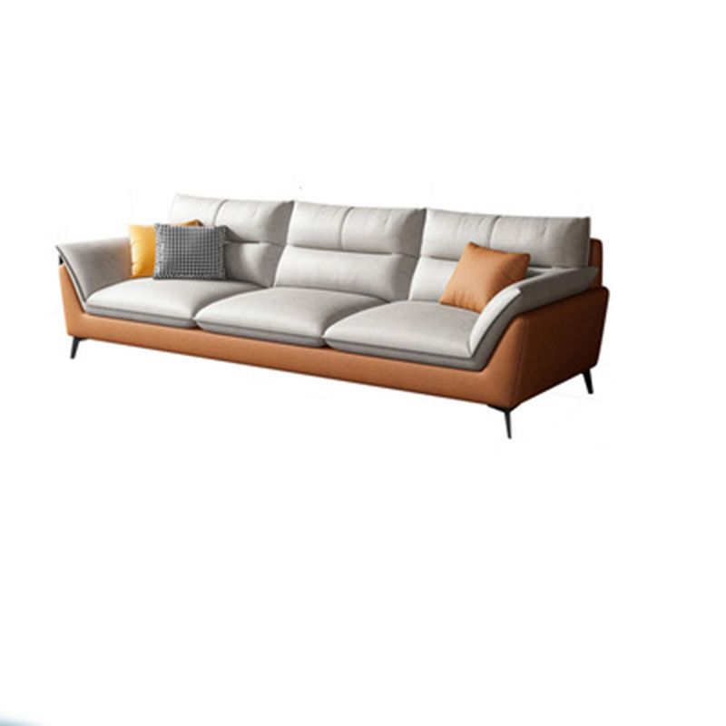 Cream Faux Leather High Back Pillow Top Arm Sofa/Sectional with Stain-Resistant
