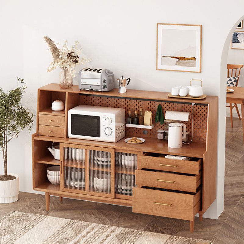 Modern Dining Hutch Pine Hutch Buffet with Doors for Dining Room