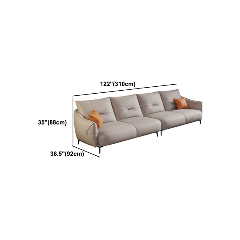 Beige Genuine Leather Sloped Arms Sofa/Sectionals With Cushions Metal Legs