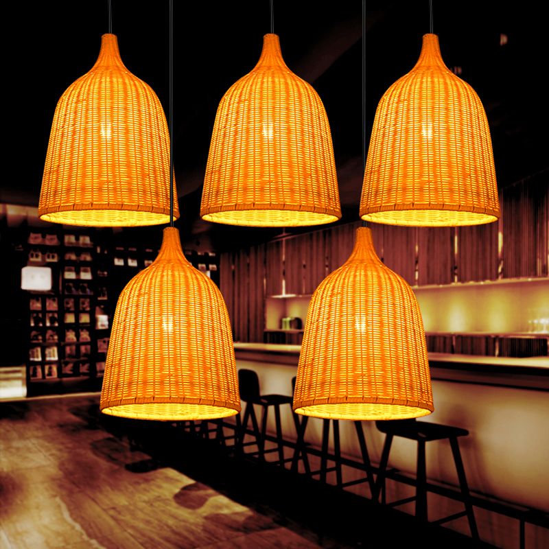 Handwoven Rattan Suspension Light Simplicity 1-Light Wood Pendant Lighting Fixture
