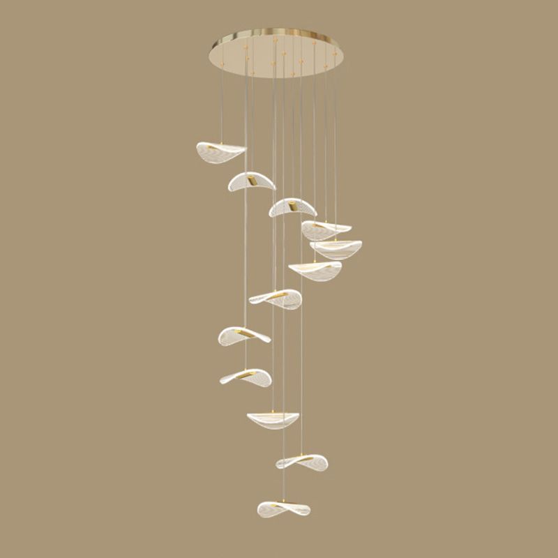 Lotus Leaf Shaped Acrylic Pendant Lamp Simplicity Brass LED Multiple Hanging Light for Stairs