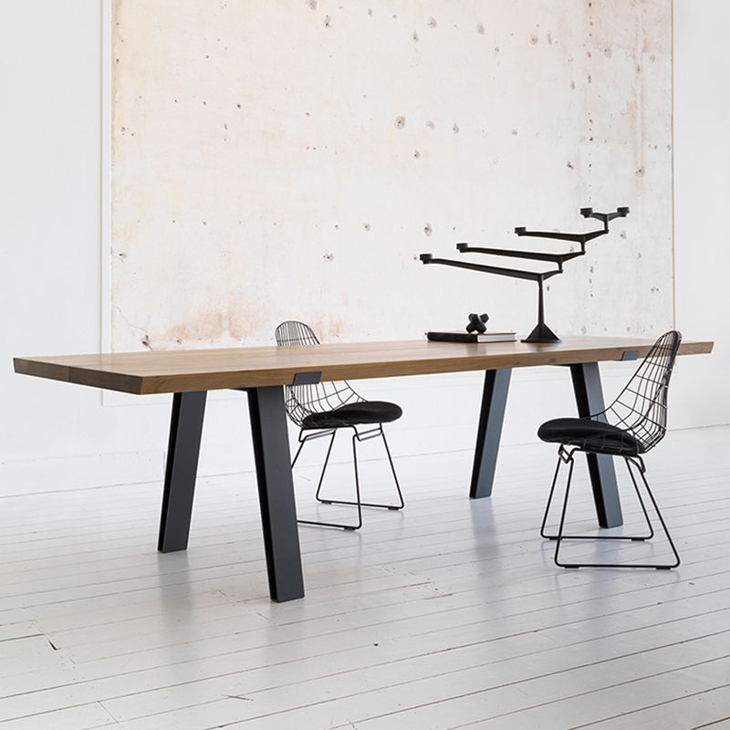 Metal and Wood Table Mid-Century Modern Style Minimalist Home Rectangular Dining Table