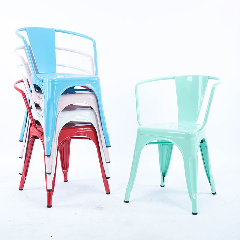 Industrial Dining Arm Chair Slat Back Side Chair with 4 Metal Legs for Home Use